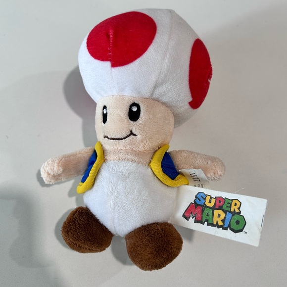 Nintendo Other - Nintendo Super Mario Toad Plush - White & Red with Blue & Yellow Vest